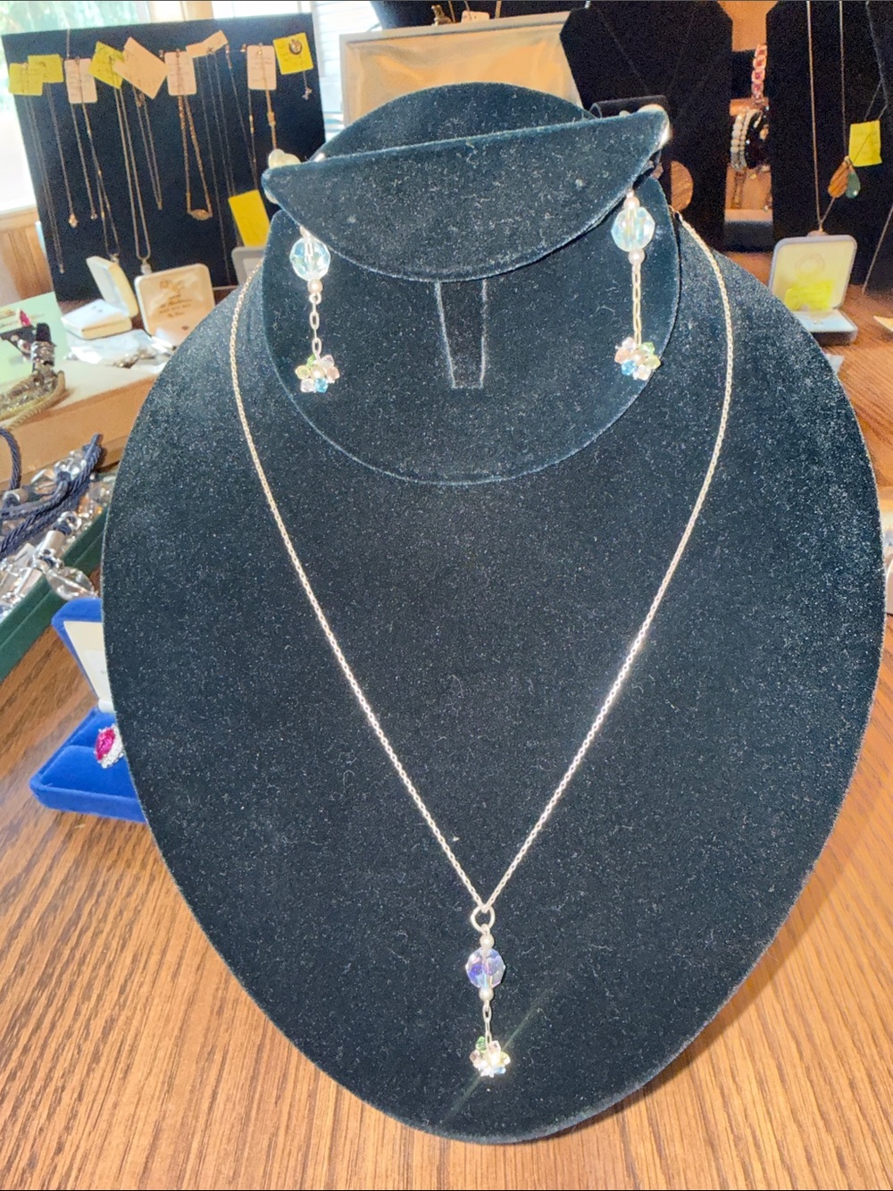 😍Dyadema 925 Italian Delicate Crystal Drop Necklace & Earring Set - Iridescent